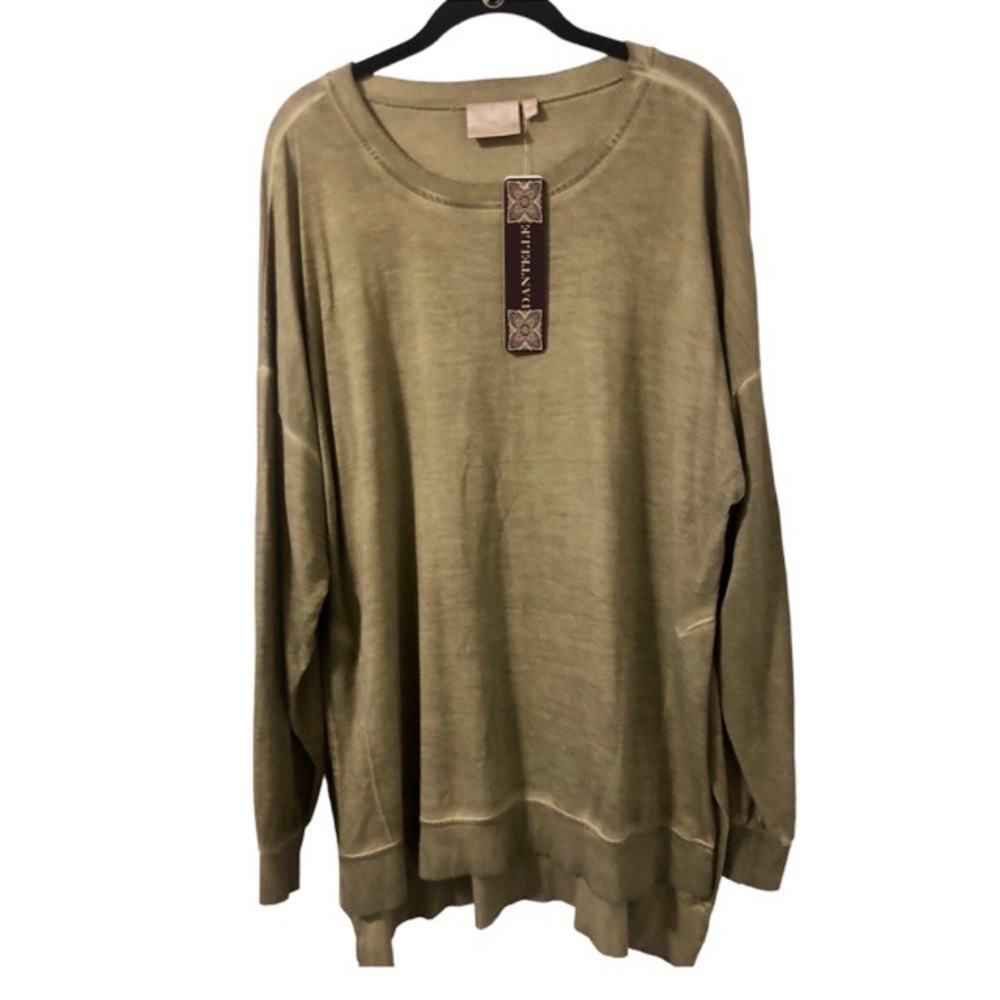 NWT Dantelle Olive Green Distressed Dyed Tunic Asymmetrical Hem with Side Slits